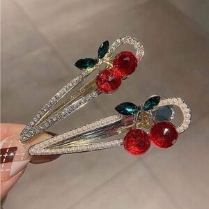 Crystal Cherry Hair Clips for Women - Red/Green